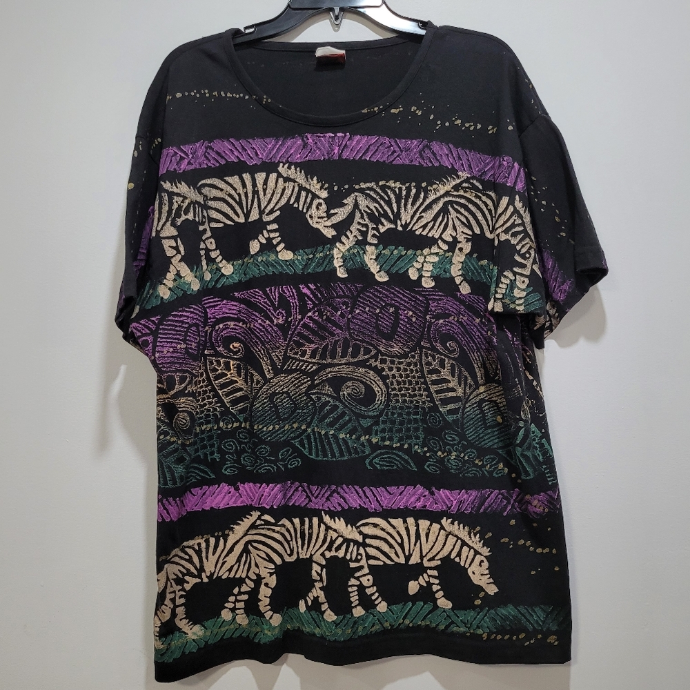 EZL Hand Paitned Africa Safari ZebraPrint T-Shirt